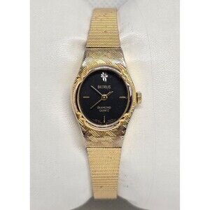 Women's Vintage Benrus Diamond Round Black Dial Gold Tone Mesh Band Watch 04